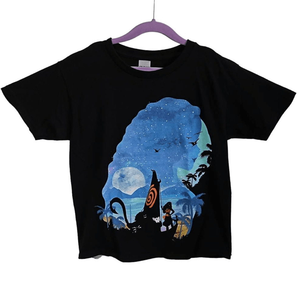 Gildan Kids S Short Sleeve Moana Graphic Tee Black & Blue Moon Nightscape Cotton